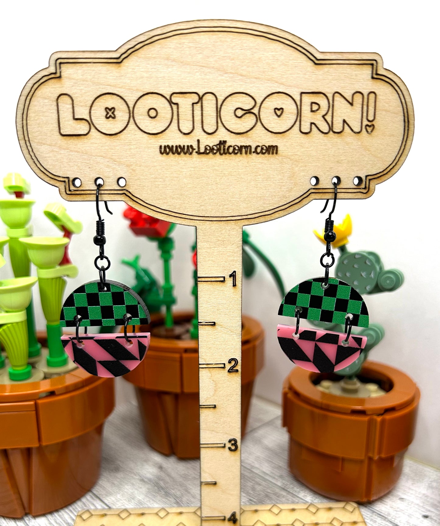 Blue Spider Lily inspired Tanjiro and Nezuko joined sibling acrylic dangle earrings 