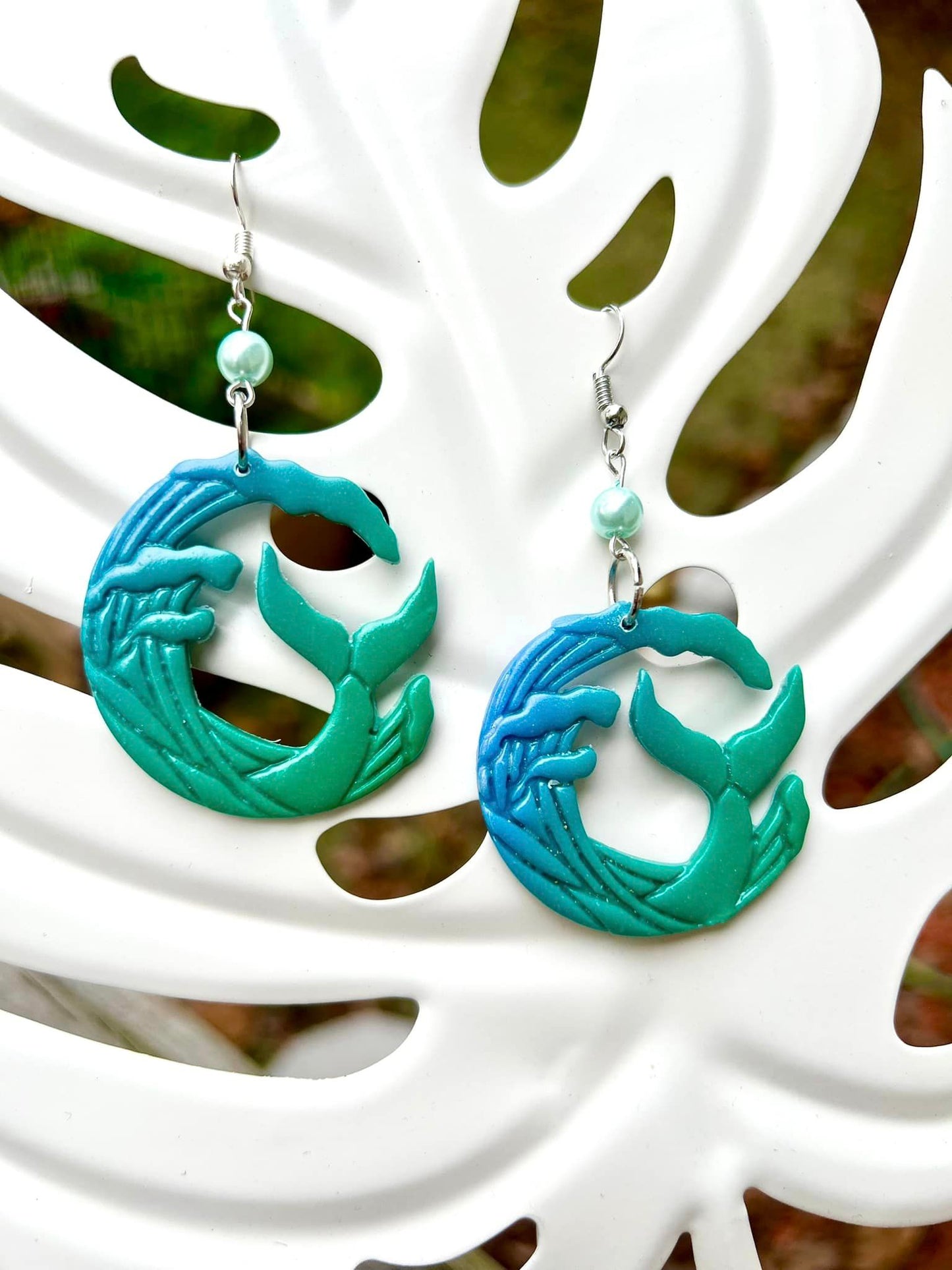 Handmade polymer clay Boho beachy mermaid dangle earrings nickel free hypo allergenic