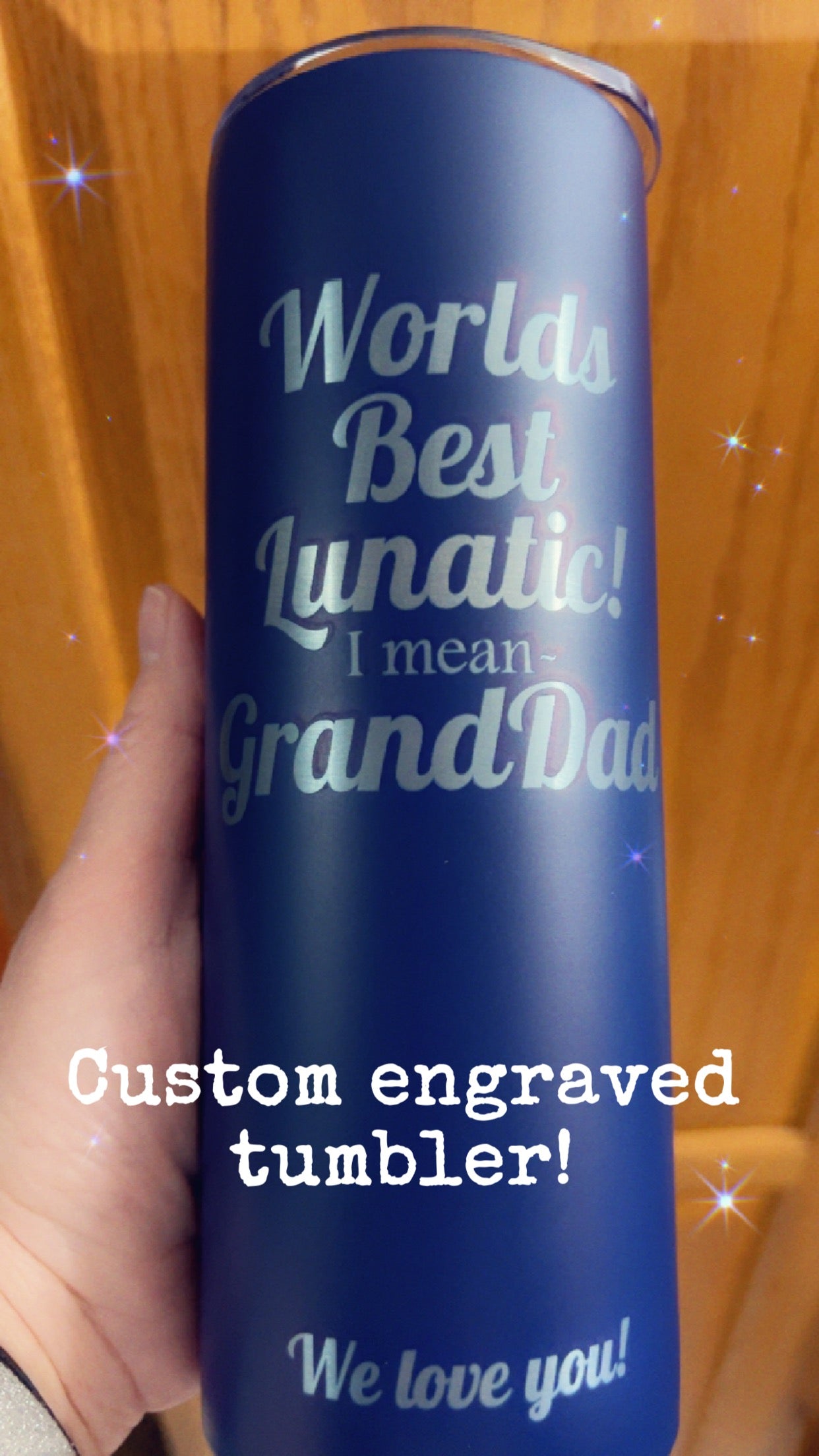 Custom fully engraved and personalized 20 ounce skinny tumbler