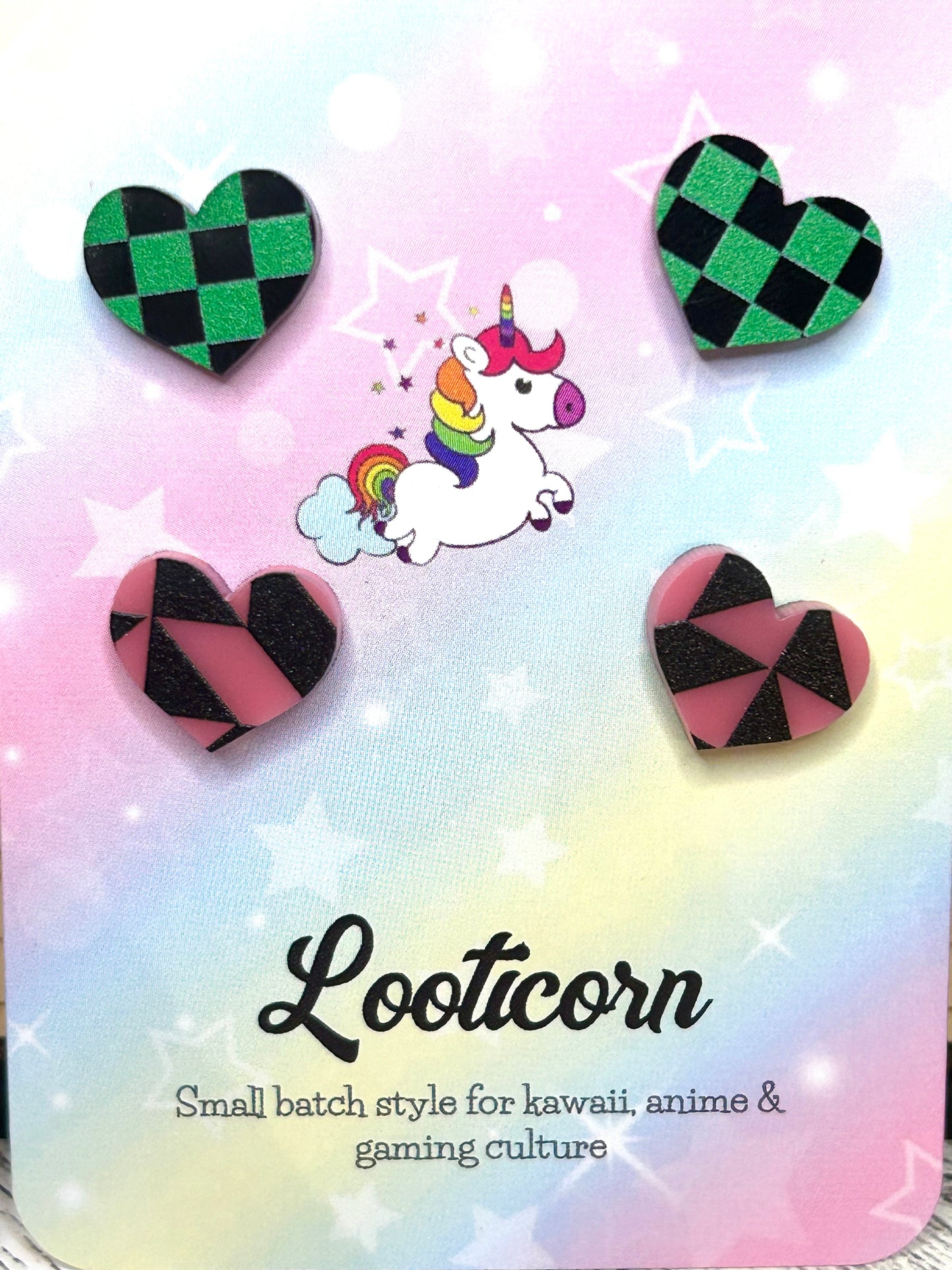 Blue Spider Lily Siblings acrylic heart studs duo